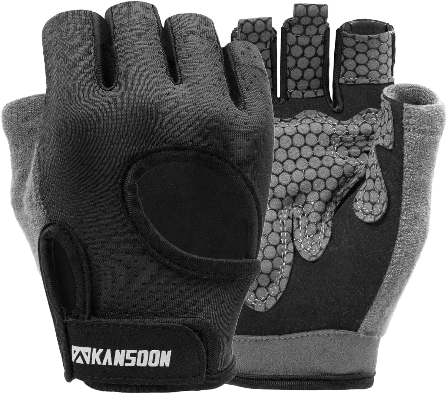 KANSOON Hook & Loop Wrist Workout Fingerless Gloves