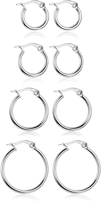LOYALLOOK Nickel-Free Small Hoop Earrings Set, 4 Pairs