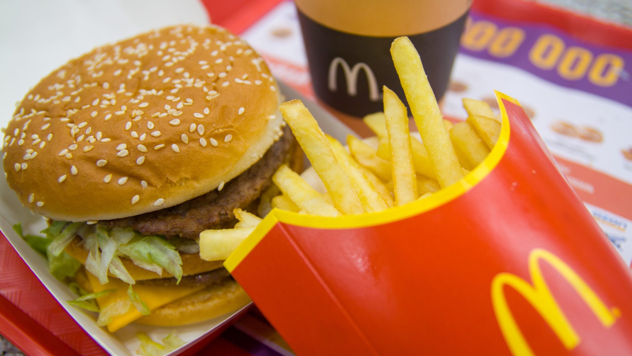McDonald's burger, fries and drink