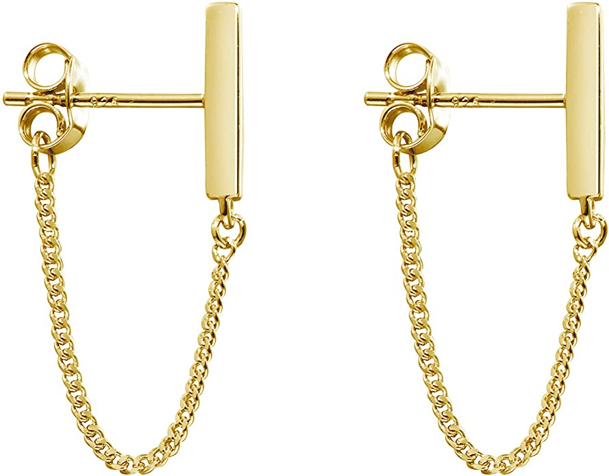 Meow Star 14K Gold Plated Bar & Tassel Chain Earrings
