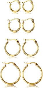 ORAZIO Assorted Sizes Gold Colored Hoop Earrings, 4-Pairs