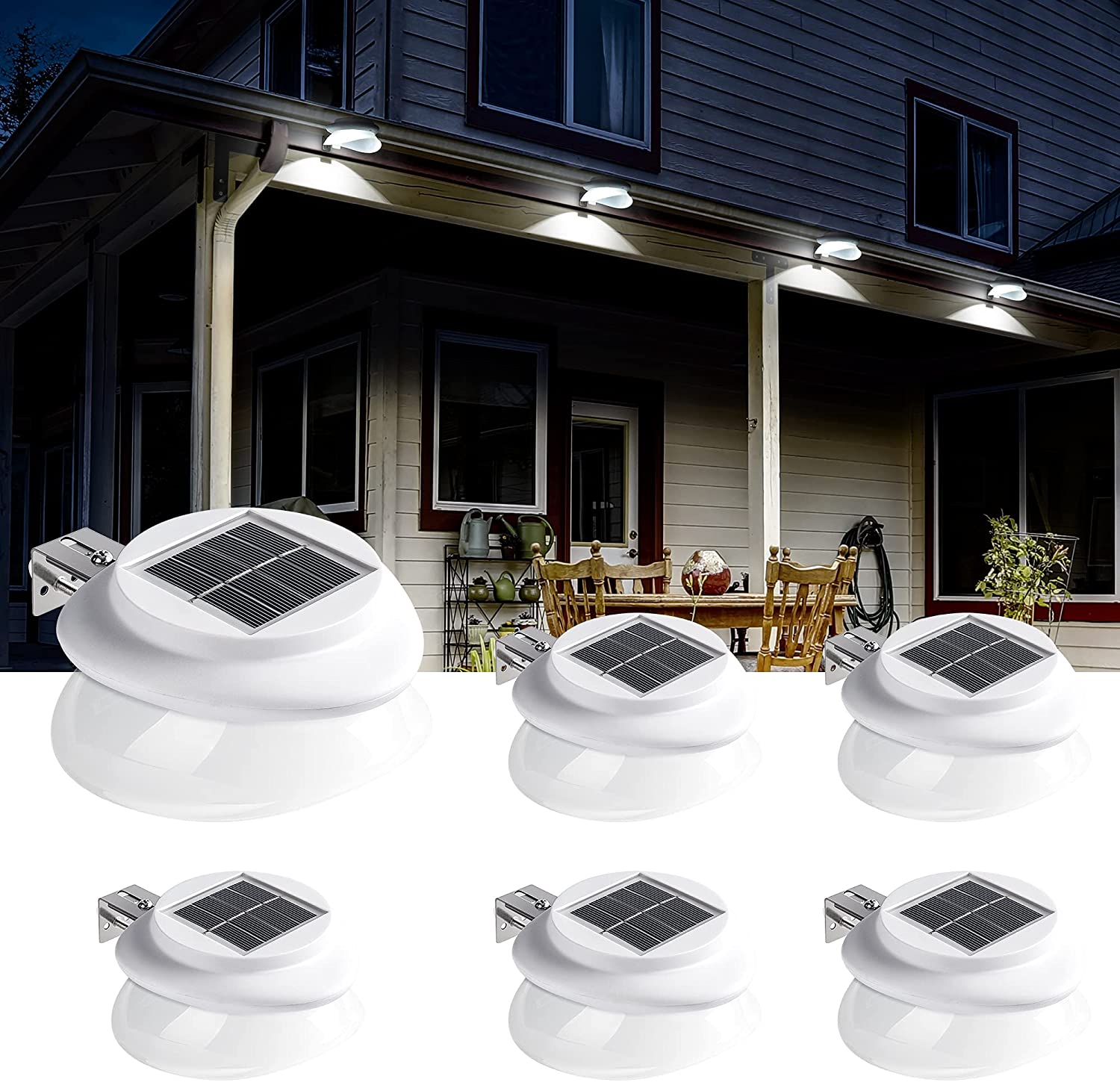 Solpex Auto Charging Outdoor Dusk-To-Dawn Solar Gutter Lights, 6-Pack