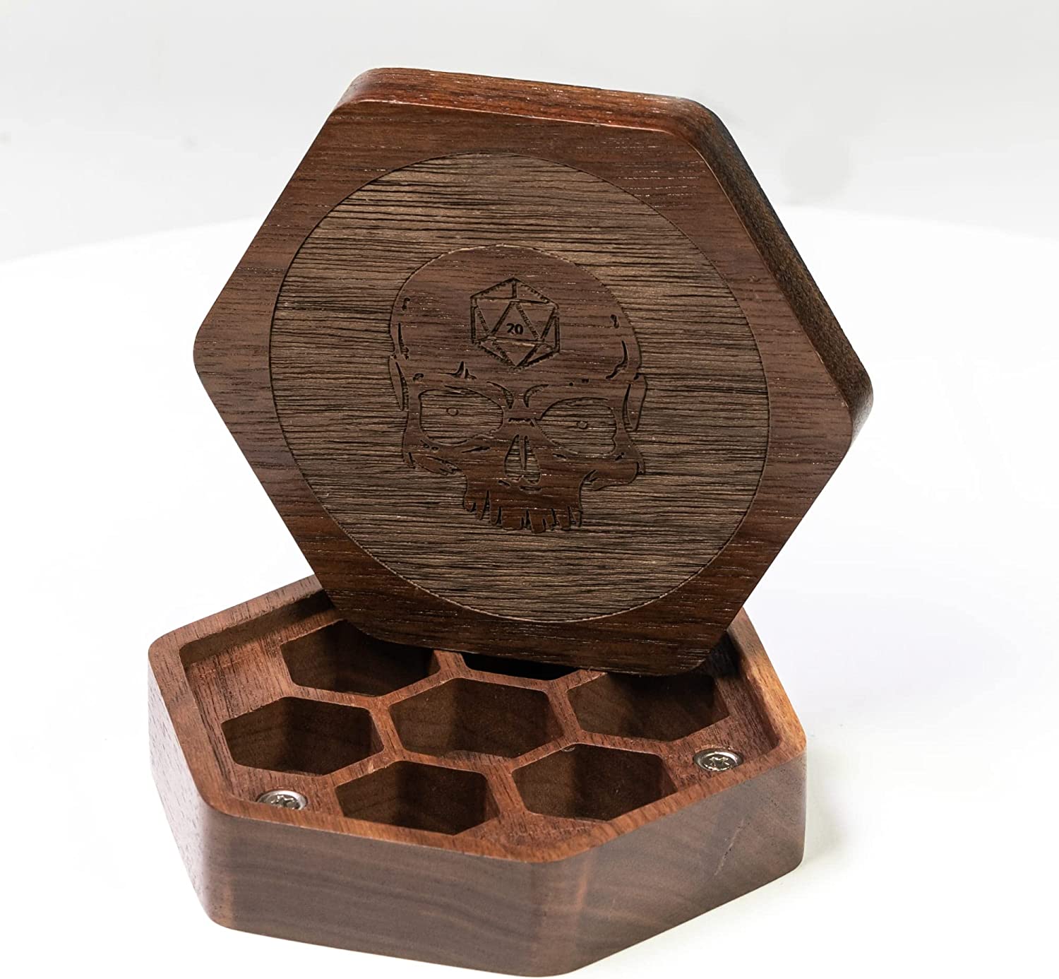UDIXI Etched Natural Wood Skull Dice Box