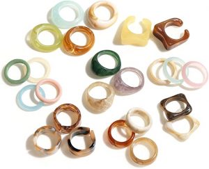 Viva Joya Acrylic Resin Rings Metal-Free Jewelry, 24-Piece