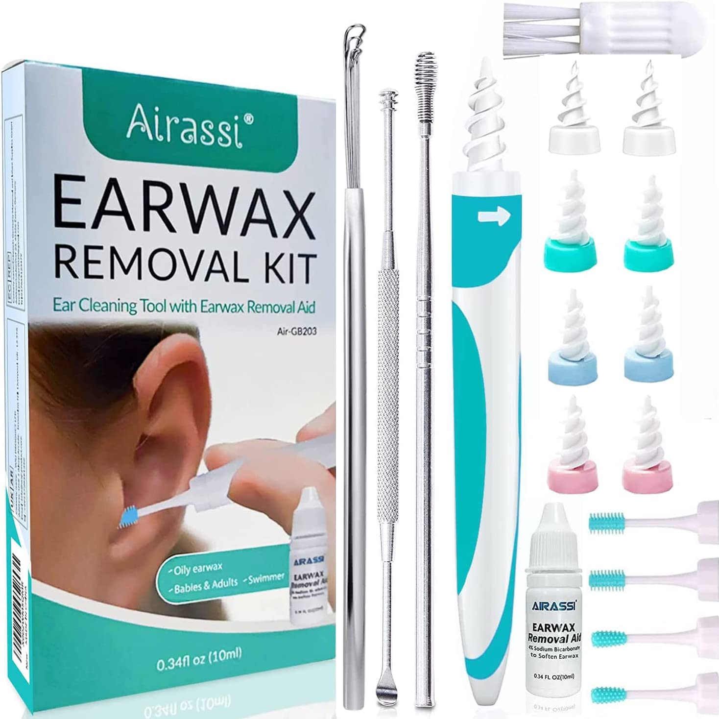 Airassi Spiral Tips & Metal Scoops Ear Wax Removal Kit
