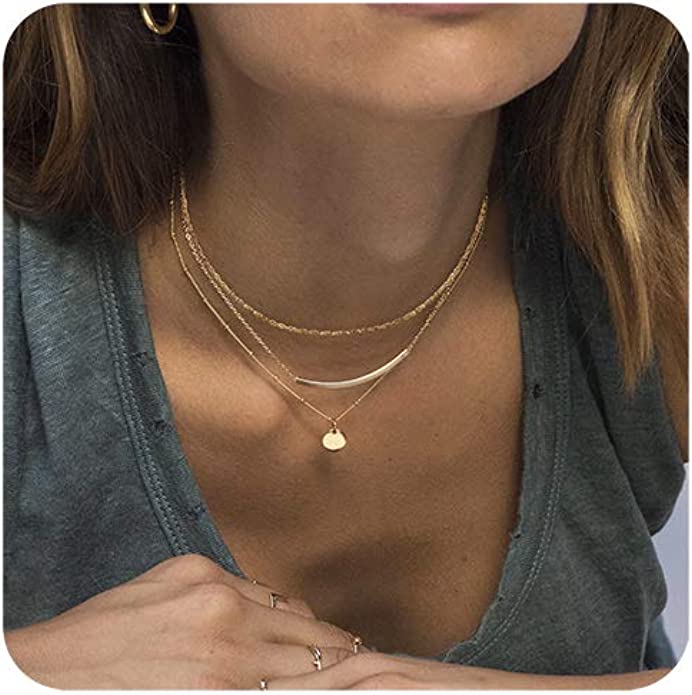 Aisansty Gold Plated Layered Pendant Choker Necklace