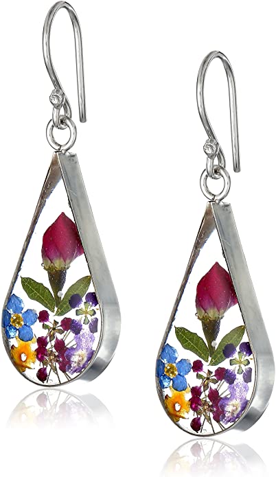 Amazon Collection Pressed Flower Sterling Silver Drop Earrings