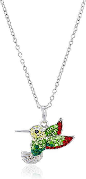 Amazon Collection Silver Crystal Critter Hummingbird Pendant Necklace