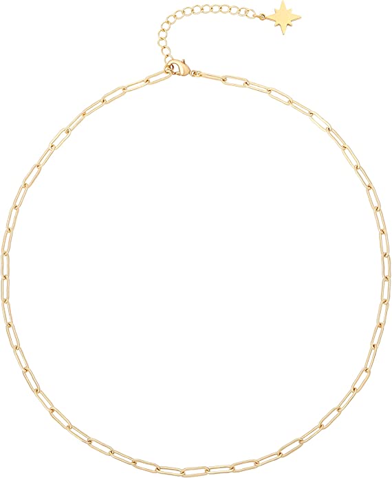 Aobei Pearl 18K Gold Plated Paperclip Chain Necklace