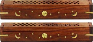 COTTON CRAFT Coffin Style Wooden Incense Holders, 2-Pack