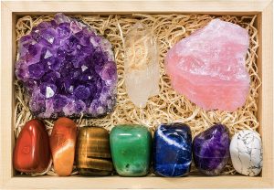 Crystalya Display Box & Assorted Crystals & Healing Stones, 10-Piece
