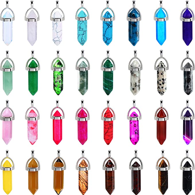 EBOOT Hexagonal Pointed Crystal Necklace Pendants, 32 Pieces