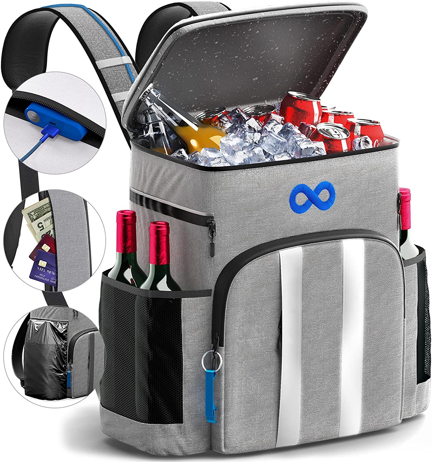 Everlasting Comfort Reflective Stripes Adjustable Backpack Cooler