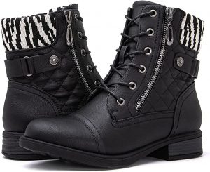 GLOBALWIN Women’s Woven Collar Ankle Combat Boots