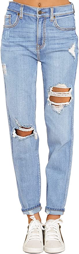 GRAPENT Relaxed Fit Distressed Mom Jeans