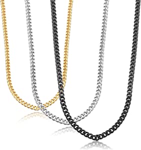 Jstyle Stainless Steel Curb Link Chain Necklaces, 3-Pack