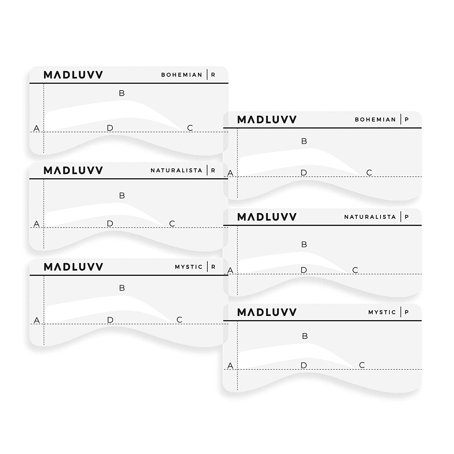 MADLUVV Low Profile Professional Eyebrow Shaping Stencils, 6-Piece