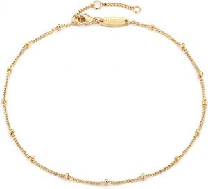 MEVECCO 14K Gold Plated Beaded Chain Anklet