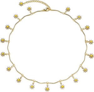 MEVECCO 14K Gold Plated Chain Daisy Choker Necklace