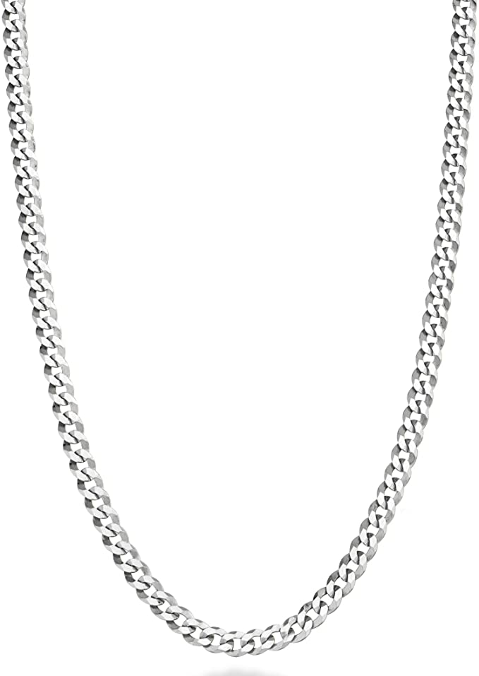 Miabella Sterling Silver Cuban Link Curb Chain Necklace