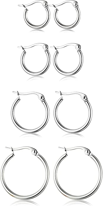 ORAZIO Assorted Sizes Stainless Steel Hoop Earrings, 4-Pairs