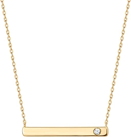 PAVOI 14K Gold Plated Birthstone Bar Crystal Necklace