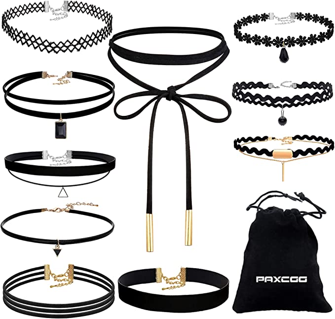 Paxcoo Black Velvet Choker Necklace, 10 Count