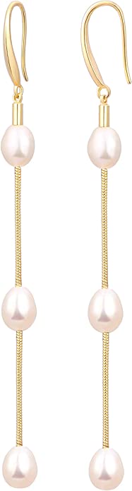 POTESSA Baroque Pearls Snake Chain Drop Earrings