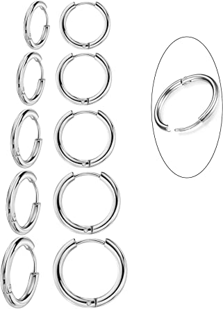 Senteria Click-Top Stainless Steel Hoop Earrings, 10-Pairs