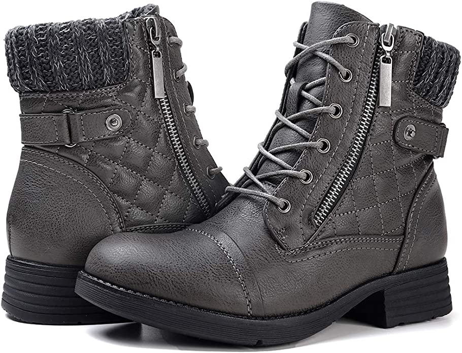 STQ Women’s Vegan Leather Ankle Combat Boots