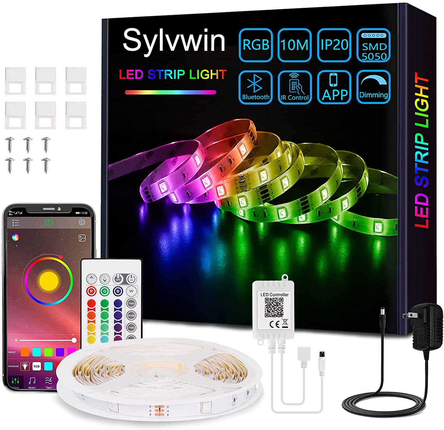 sylvwin Adjustable Multicolor LED Lights, 32.8-Foot