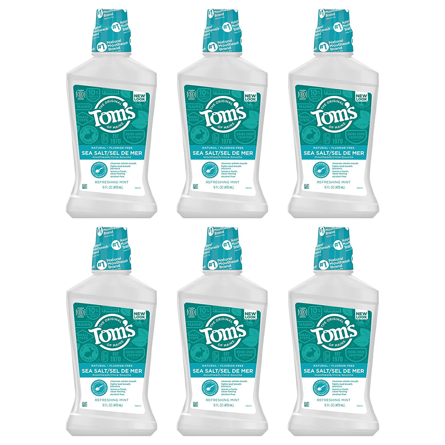 Tom’s Of Maine Whole Care Sulfate-Free Fluoride Mouthwash, 6-Pack