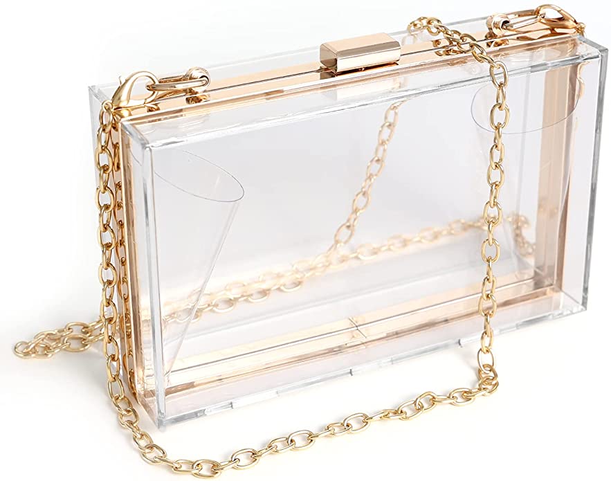 WJCD Women’s Acrylic Clutch With Removable Gold Chain