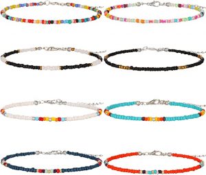 XIJIN Handmade Colorful Beaded Anklet, 8 Count