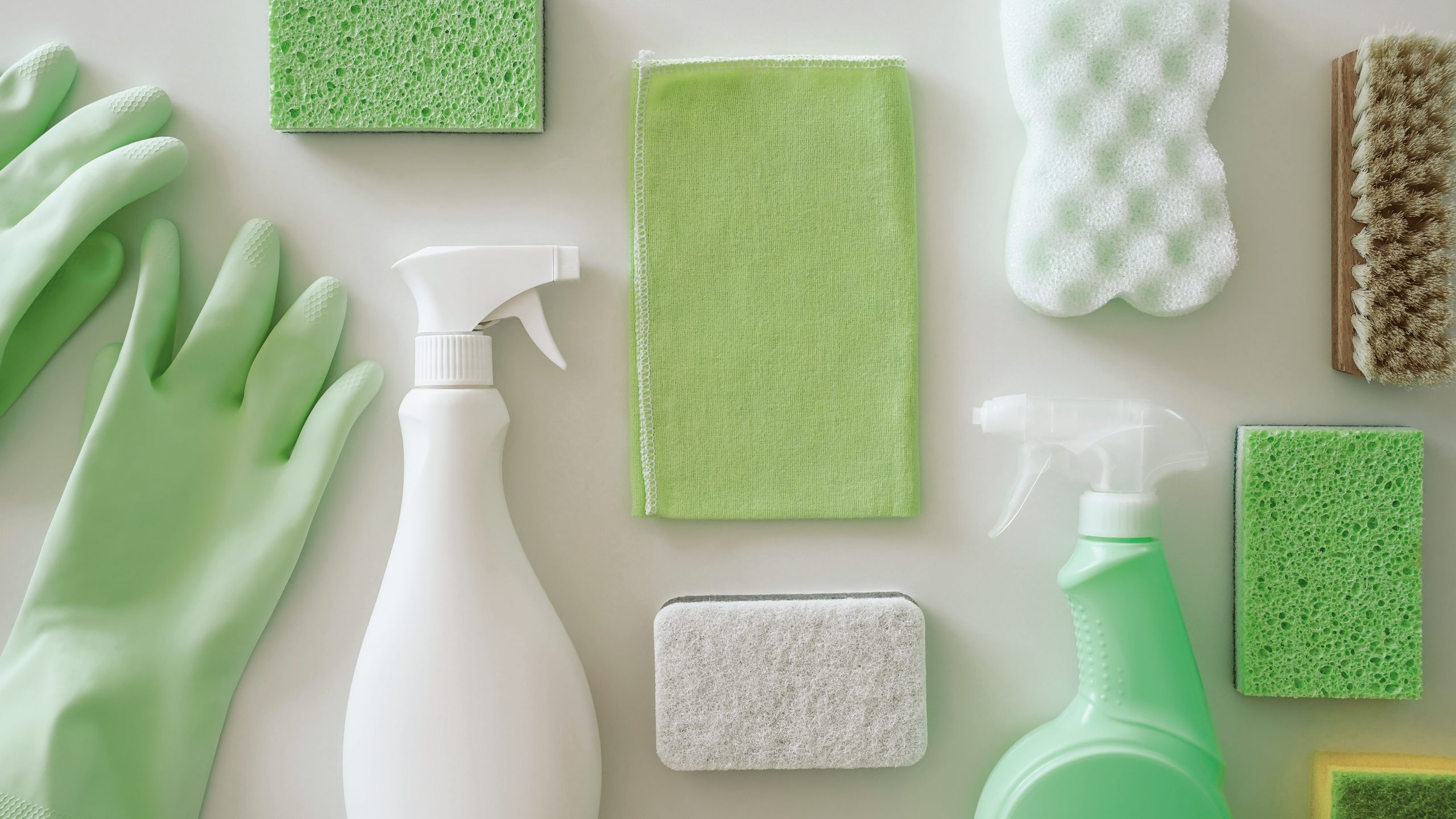 Green and white eco cleaning supplies