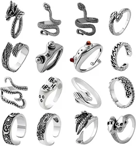 AIDSOTOU Adjustable Goth Rings for Men, 16 Pieces