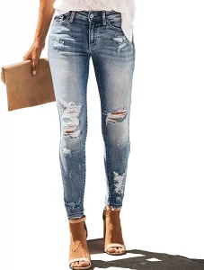 Allimy High Rise Skinny Ripped Jeans For Women