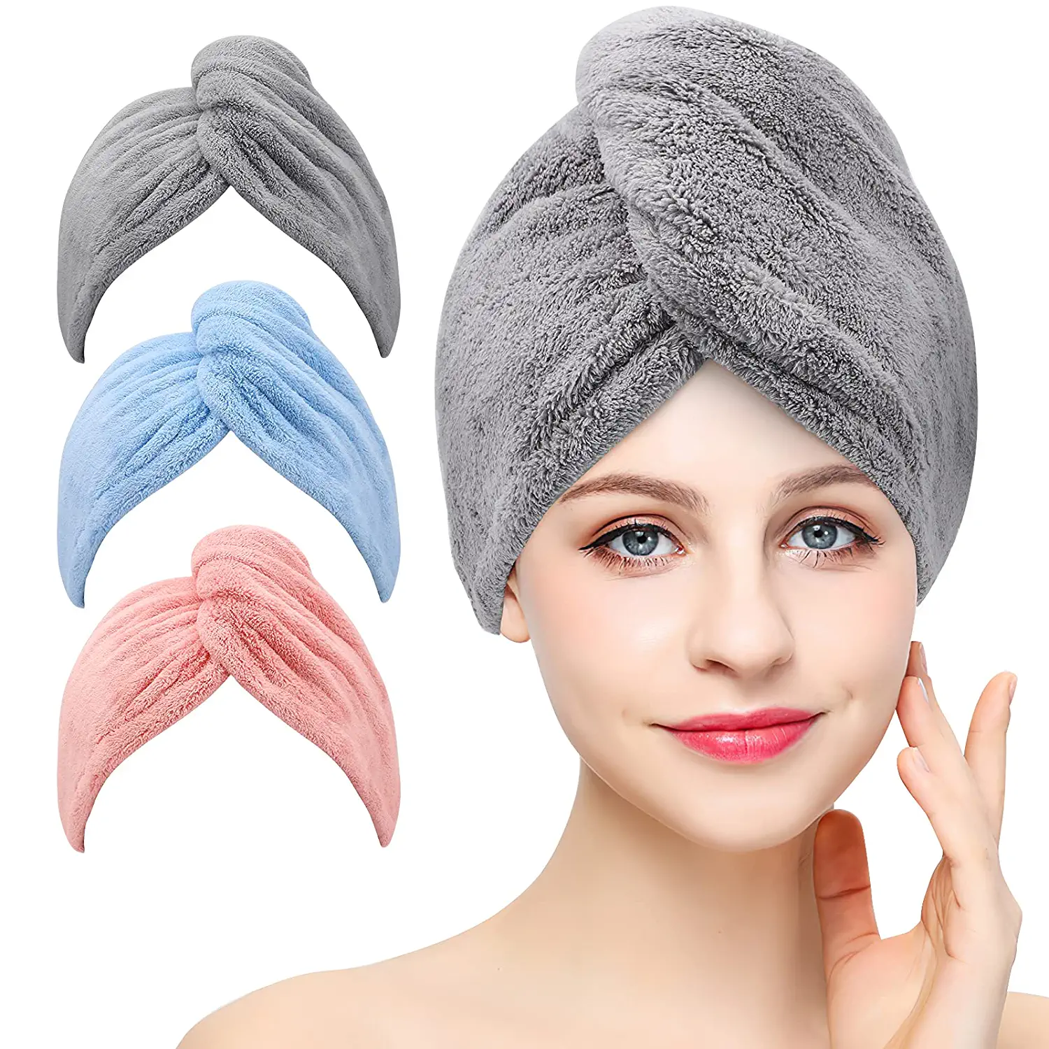BEoffer Anti-Frizz Towel Turbans, 3-Pack