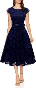 BeryLove Cap Sleeve Lace Midi Formal Dress