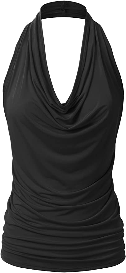 EIMIN Draped Front Backless Halter Tank Top