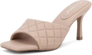 Greatonu Square Toe Quilted Mule Sandal