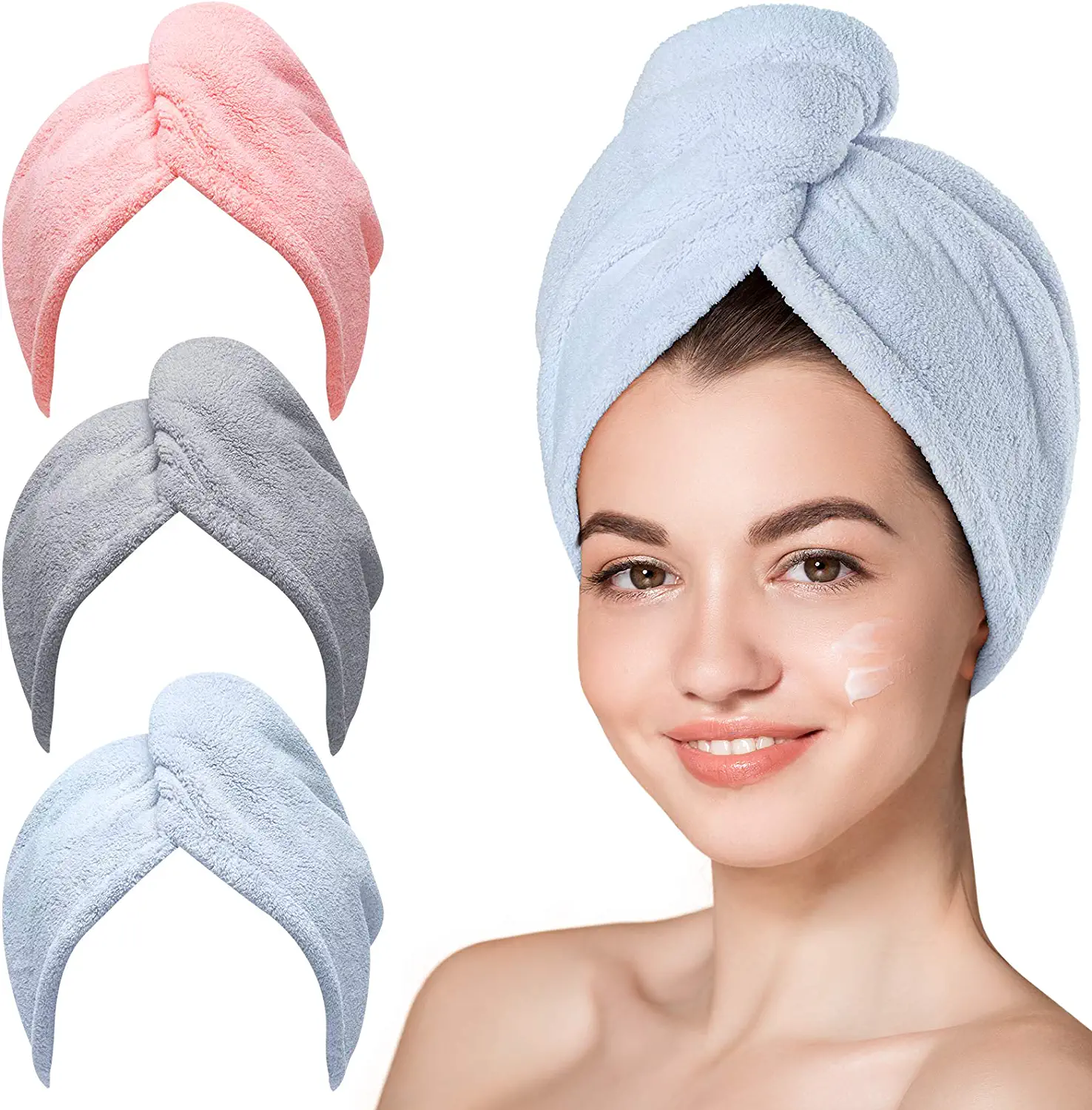 Hicober Breathable Towel Turbans, 3-Pack