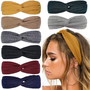 Huachi Stretchy Fabric Knotted Headbands, 8-Piece
