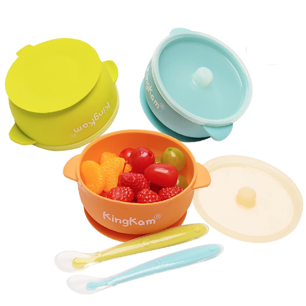 KingKam Latex-Free Non-Toxic Toddler Suction Bowls, 3-Pack