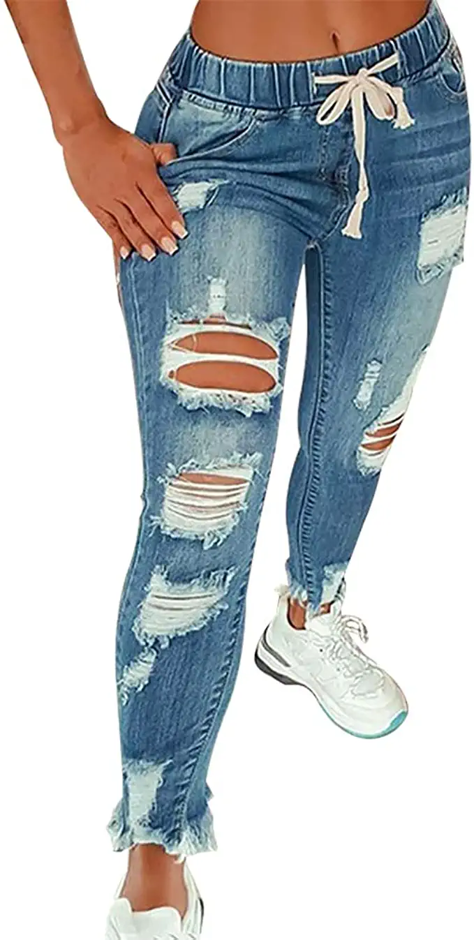 KUNMI High Waist Skinny Ripped Jeans For Women