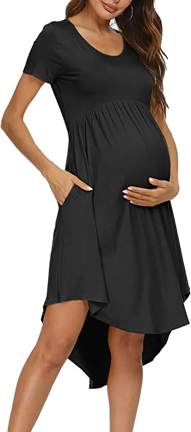 levaca Empire Waist Midi Maternity Dress