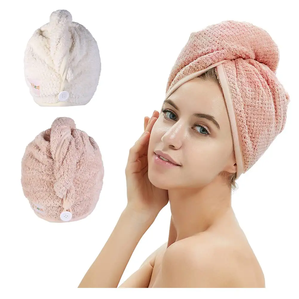 M-bestl Button Design Towel Turbans, 2-Pack