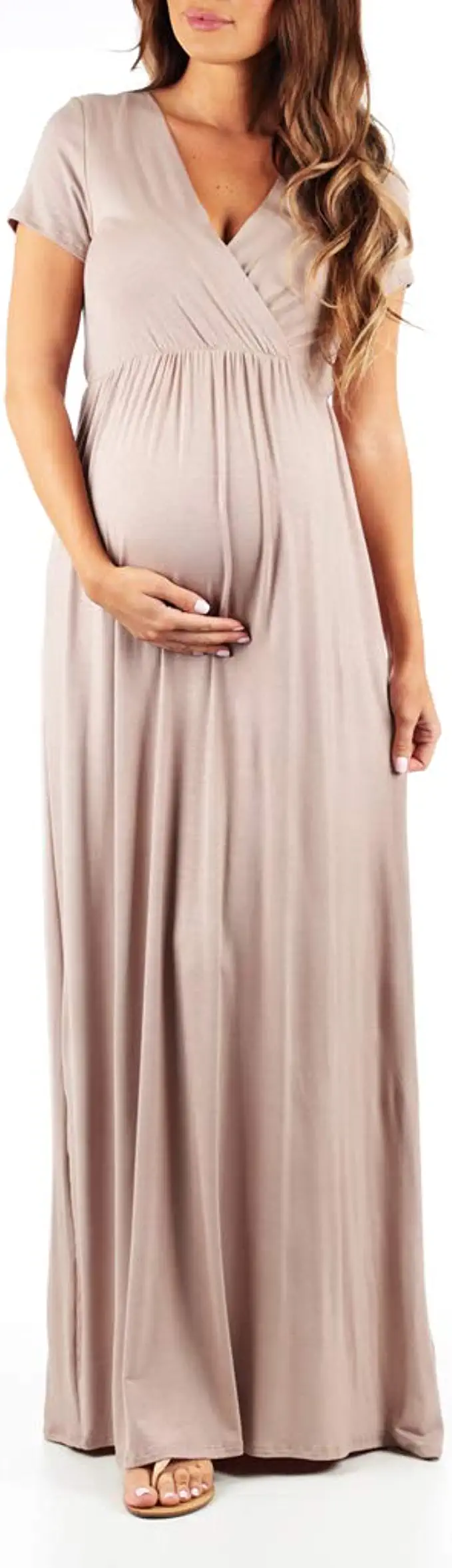 Mother Bee Maternity Ruched Waist Maxi Maternity Dress