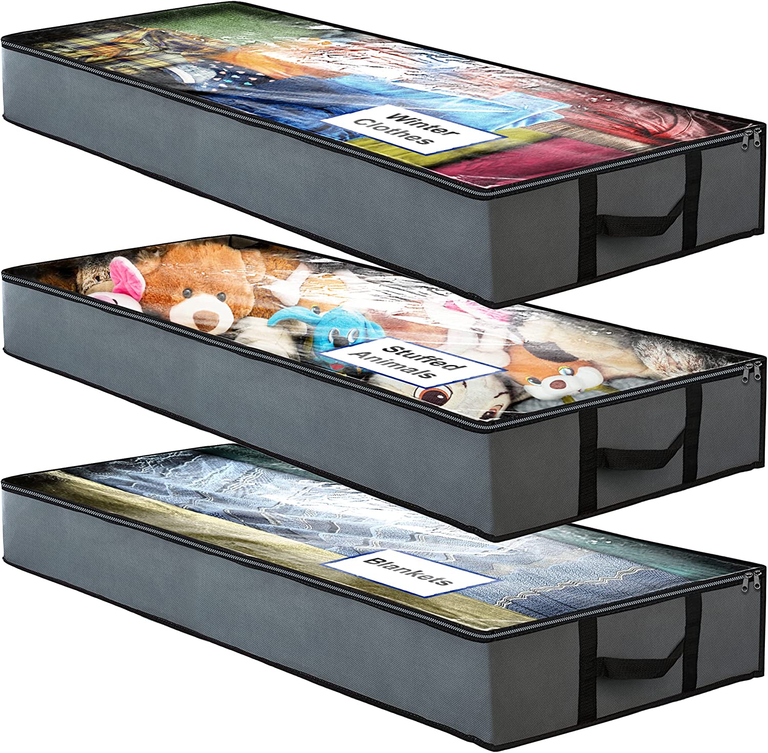 NestNeatly Clutter-Free Zippered Underbed Storage, 3-Pack