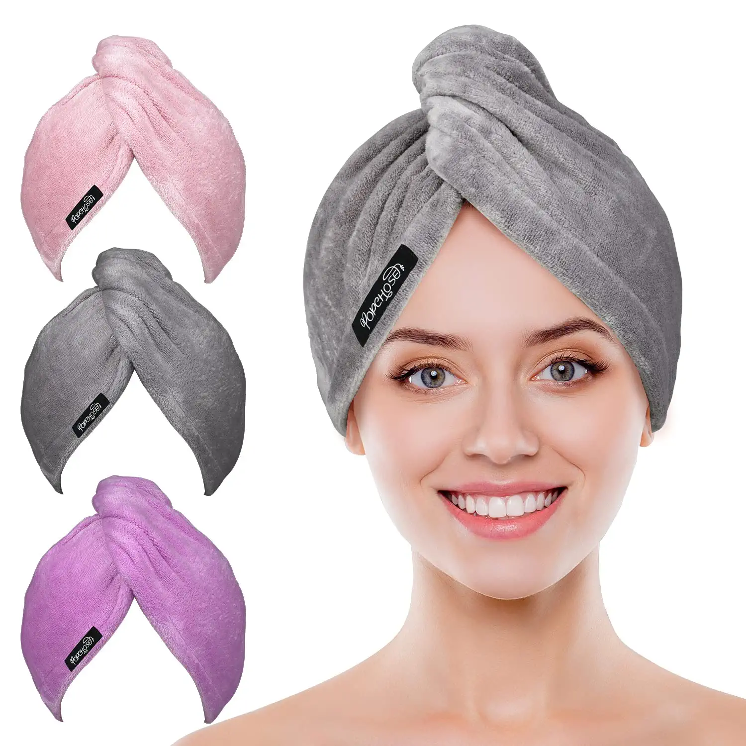 POPCHOSE Elastic Band Towel Turbans, 3-Pack